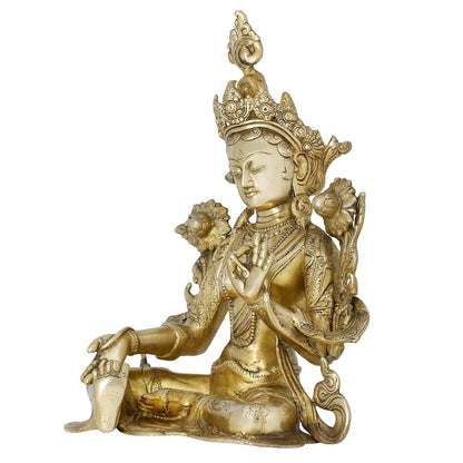 Shalinindia Tara Estatua de Buda Sentado Budista, Dorado