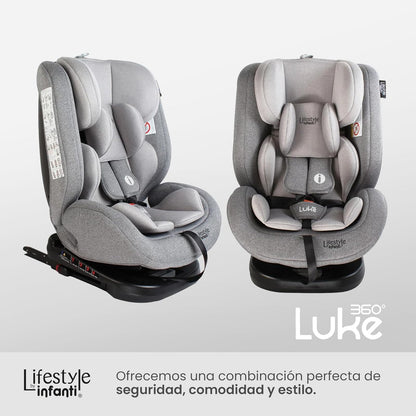 INFANTI | Asiento para Bebe Carro LUKE 360° Lifestyle | Autoasientos Grupo 0+, 1, 2 y 3 | Con Sistema ISOFIX | 4 Reclinaciones | Protección Bebé y Soportes Seguros | Color Gris
