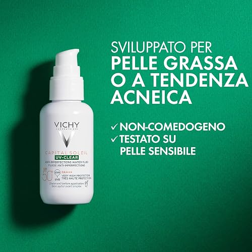 Vichy Capital Soleil UV-Clear Protector Solar Dermatológico FPS50+ 50ml | Anti-Imperfecciones, Textura Ultra Fluida, Acción Anti-Brillo, Ideal para Piel Mixta a Grasa