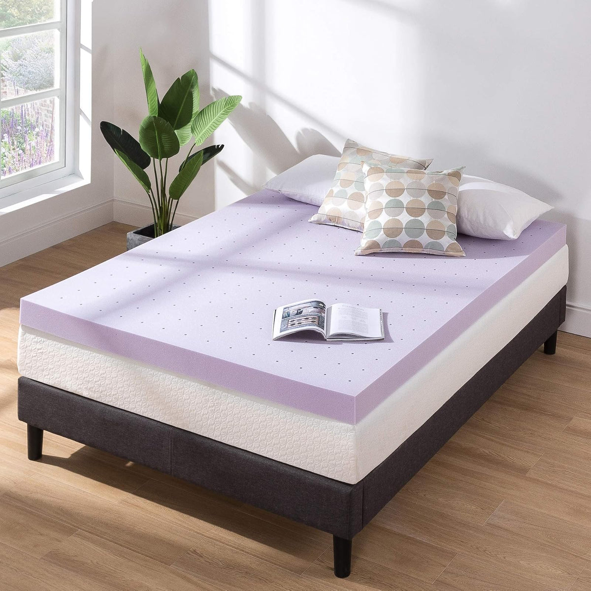 Mellow - Colchón de Espuma viscoelástica ventilada de 4 Pulgadas, infusión de Lavanda calmante, Certificado CertiPUR-US, tamaño Queen