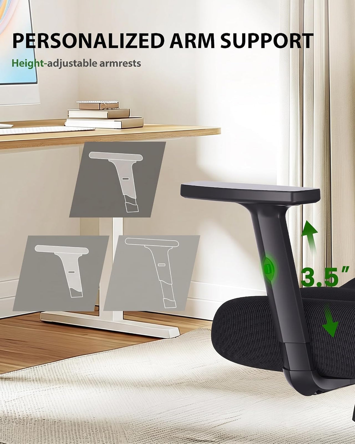 Marsail Silla ergonómica de malla de oficina con respaldo alto, soporte lumbar ajustable con reposacabezas abatible con brazos elevables, silla giratoria para computadora para personas grandes y altas