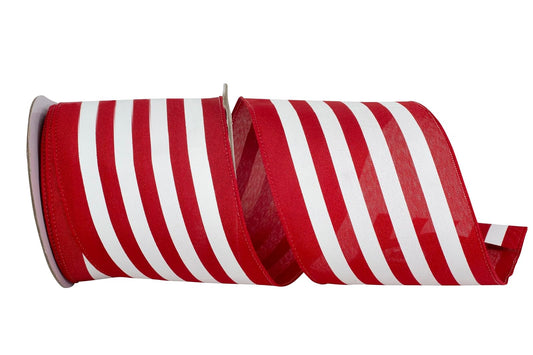 Reliant - Cinta de lino a rayas con borde con cable, rojo/blanco, 4 pulgadas, 10 yardas