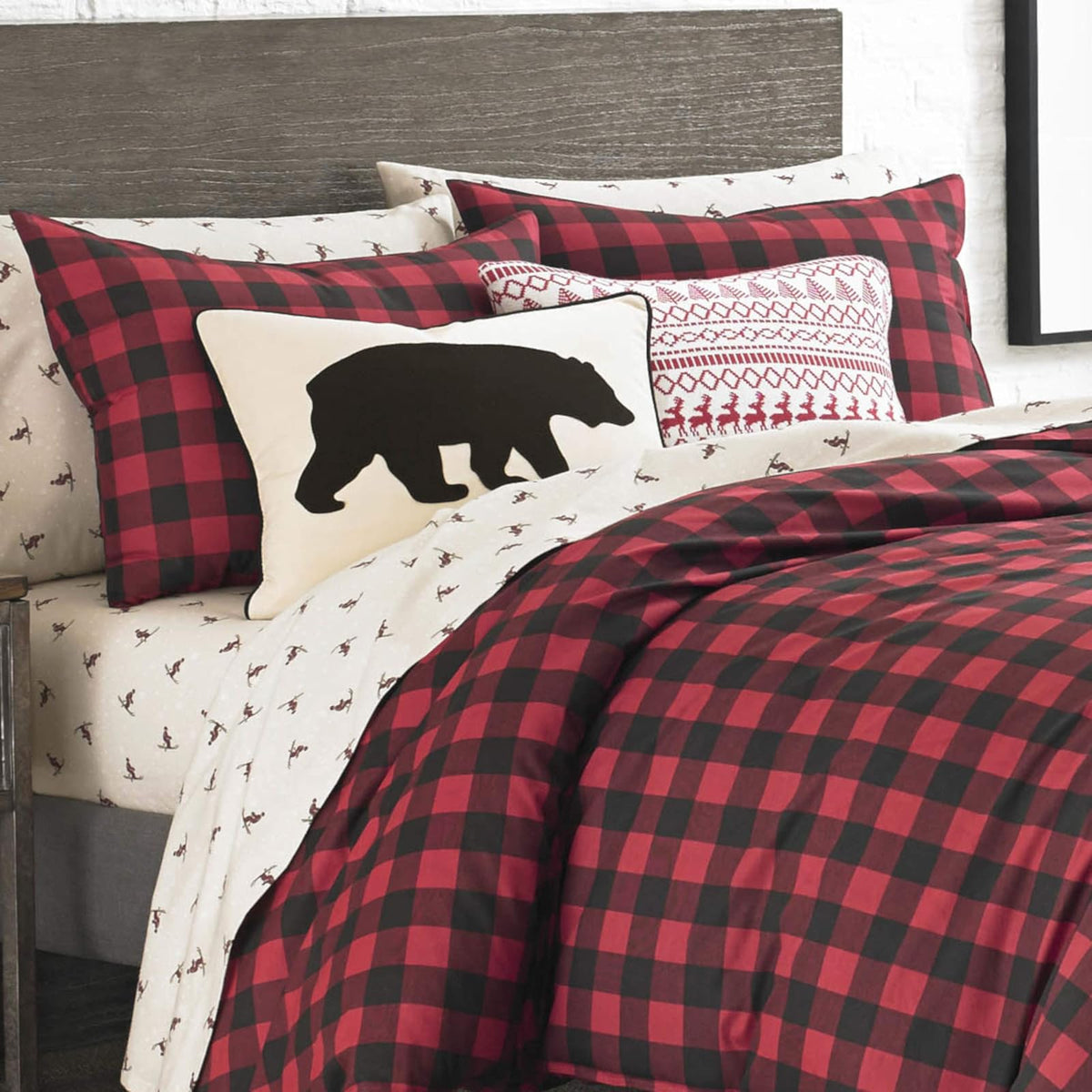 Eddie Bauer - Juego de Funda de edredón Individual, Cama Reversible de algodón, decoración del hogar a Cuadros de búfalo para Todas Las Estaciones (Rojo/Negro, Individual)