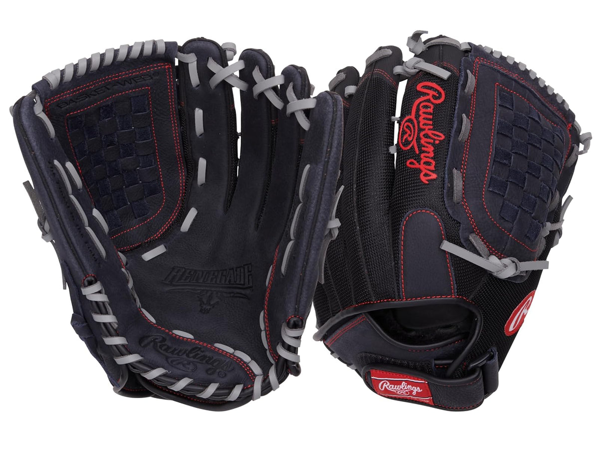 Rawlings Renegade Guante de Béisbol/Softbol para Adulto - Cesta Web | Negro - Gris - 13" | Outfield - Tiro derecho