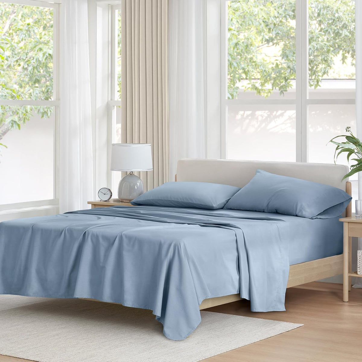 Comfort Spaces Juego de Sábanas de Algodón 144 Hilos - Azul - Individual Extra Grande