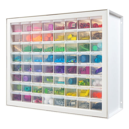 IRIS USA Organizador de Tornillos, Gabinete de 64 Cajones, Almacenamiento de Cajones de Plástico para Manualidades, Piezas Pequeñas, Tuercas y Herramientas, Pasatiempos de Arte de Scrapbook - Blanco - Blanco - 64 Cajones