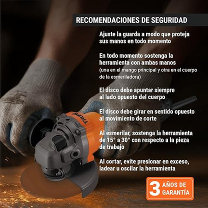 Truper COMBOE-4-1/2A12, Esmeriladora 4-1/2" 750 W, 10 discos y flexómetro