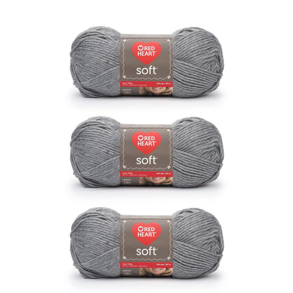 Red Heart Soft Estambre Acrílico, Paquete de 3 - gris - Paquete de 3