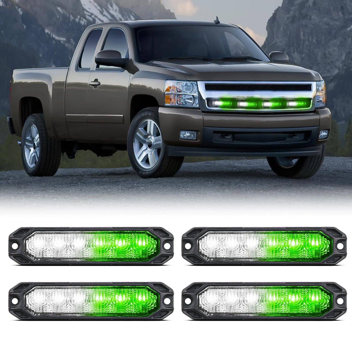 Nilight - 4 luces estroboscópicas de emergencia de 6 LED, color verde, blanco, 12 V, 24 V, montaje en superficie, luz intermitente, luz de advertencia de peligro, ultra delgada, función de