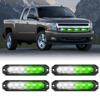 Nilight - 4 luces estroboscópicas de emergencia de 6 LED, color verde, blanco, 12 V, 24 V, montaje en superficie, luz intermitente, luz de advertencia de peligro, ultra delgada, función de