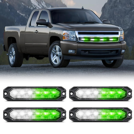 Nilight - 4 luces estroboscópicas de emergencia de 6 LED, color verde, blanco, 12 V, 24 V, montaje en superficie, luz intermitente, luz de advertencia de peligro, ultra delgada, función de