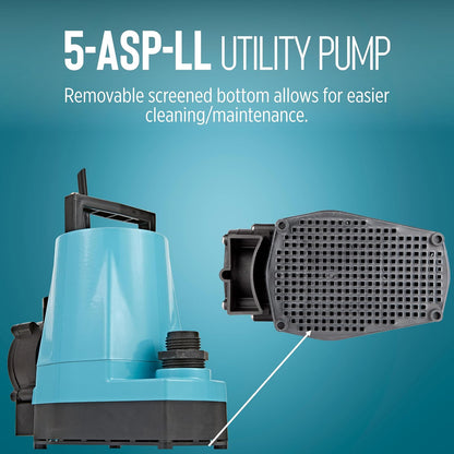 Little Giant 5-ASP-LL 115V, 1/6 HP Bomba automática de bajo nivel | 1500 GPH, cable de 18 pies con enchufe, sumergible, aluminio fundido, interruptor de diafragma Piggyback