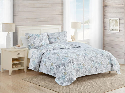 Tommy Bahama - Juego de edredón King, Ropa de Cama Reversible de algodón con Fundas a Juego, decoración Ligera para el hogar para Todas Las Estaciones (Beach Bliss Grey, King)