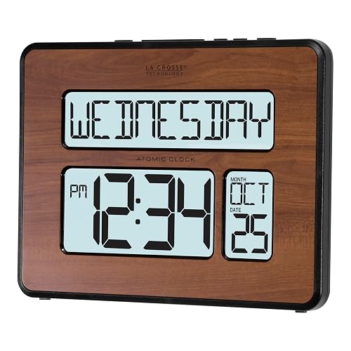 La Crosse Technology 513-1419BL-WA-INT Atomic - Reloj de Calendario Digital Grande, Paquete de 1, Color marrón