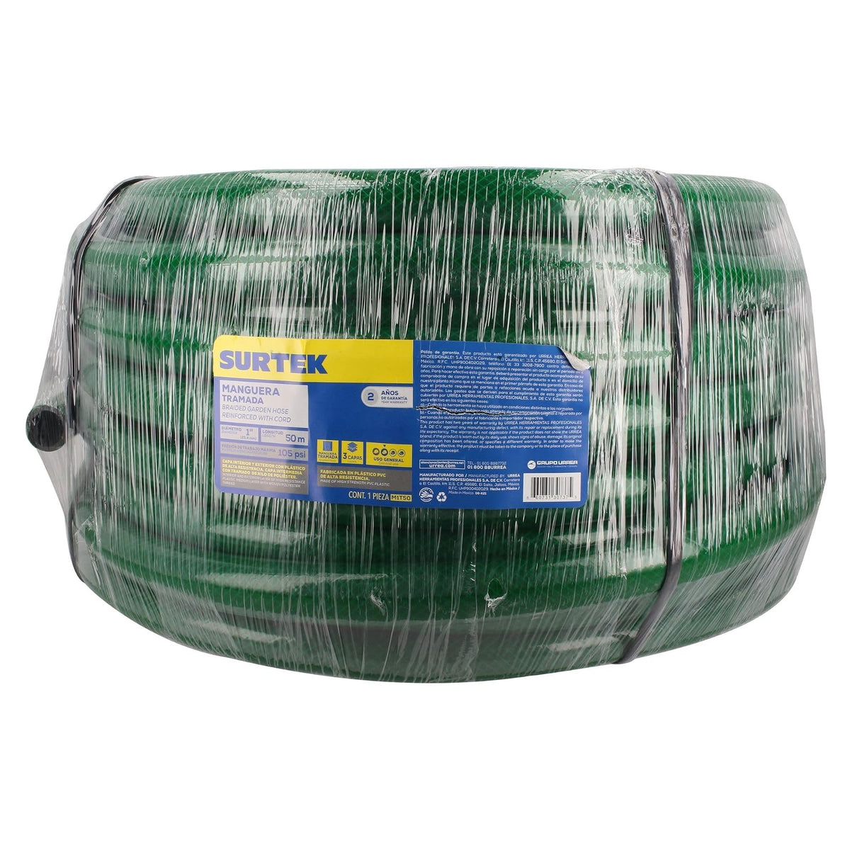 Surtek M1T50 Manguera para jardín tramada en rollo verde 1", 50 m