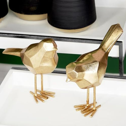 CosmoLiving by Cosmopolitan Polystone - Escultura de pájaro con Detalles de Origami, Juego de 2 Unidades, 7 Pulgadas, 8 Pulgadas de Alto, Dorado