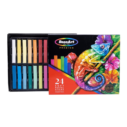 RoseArt Premium - Juego de palos pastel de 24 quilates largos y suaves para profesionales, ricos en pigmentos, colores vivos