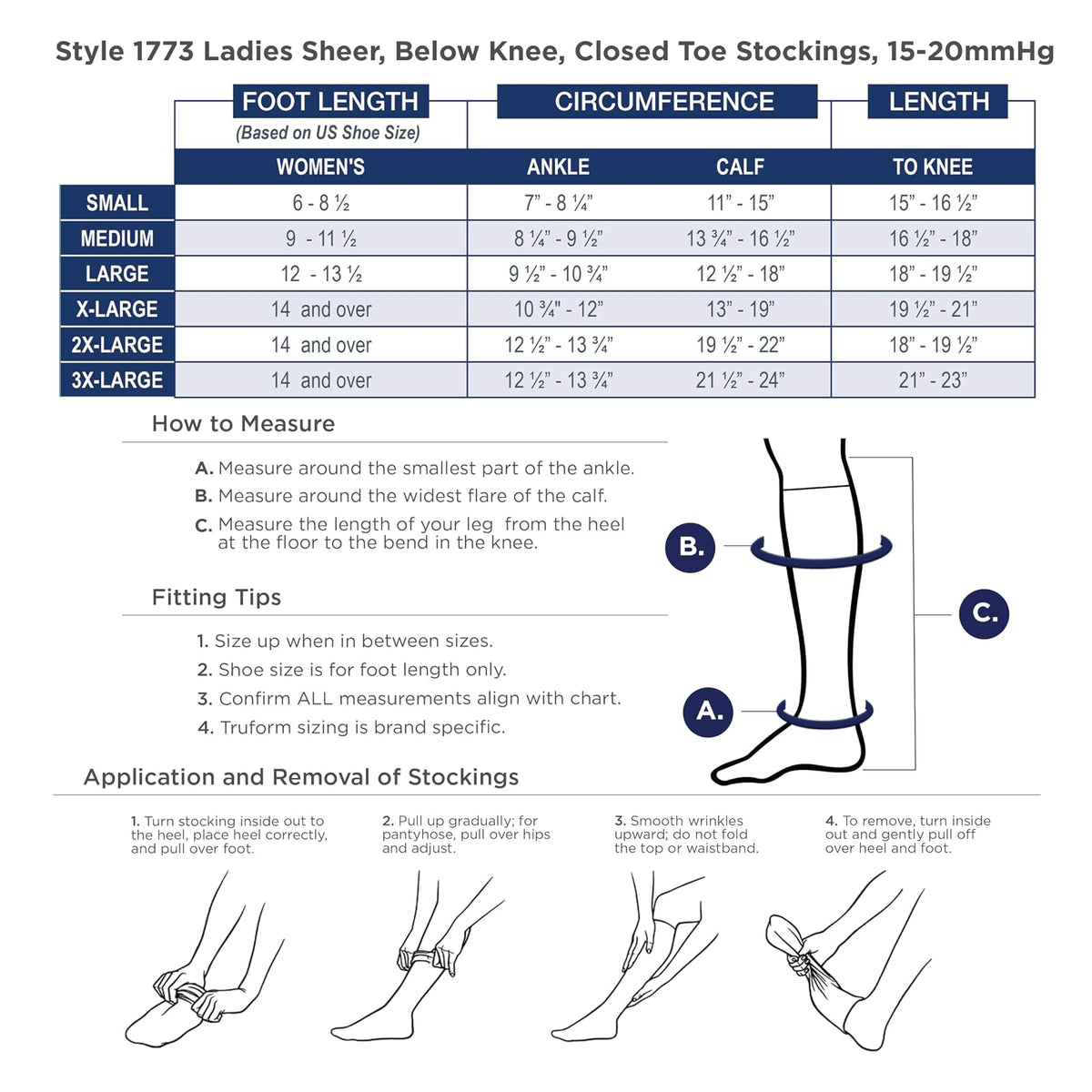 Truform Sheer Compression Stockings, 15-20 Mmhg, Women's Knee High Length, Denier (Blue) Medical Support Hose Mujeres, Azul, Large