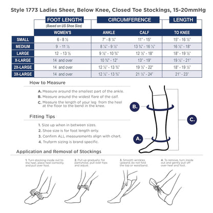 Truform Sheer Compression Stockings, 15-20 Mmhg, Women's Knee High Length, Denier (Blue) Medical Support Hose Mujeres, Azul, Large