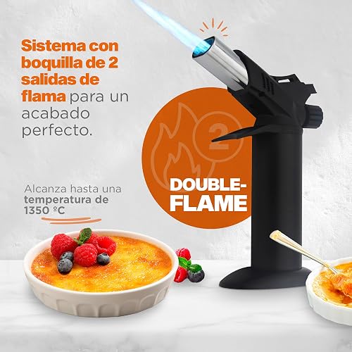 Hukën x MasterChef | Antorcha Culinaria Double-Flame Profesional | Boquilla de Doble Flama | Control de Potencia | Estilo Profesional | Carga de 15g para Uso Prolongado | Diseño Ergonómico