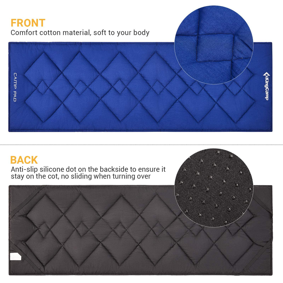 KingCamp - Cojín de Dormir para Camping, cómoda y Ligera, más Gruesa, Suave, cálida, Antideslizante, para Camping, Senderismo, 75 x 25 Pulgadas, Color Azul Marino