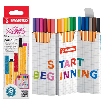 STABILO Point 88 Fineliner – Estuche Zig‑zag con 18 rotuladores de punta fina 0.4 mm