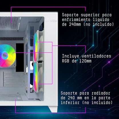 Gabinete Gamer M-ATX/M-ITX Micro Tower Blanco con 3 Ventiladores ARGB Vidrio Templado CXi2 Xzeal