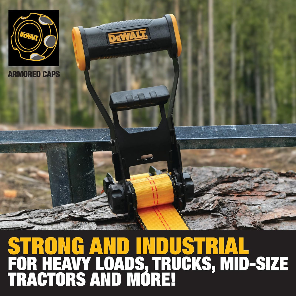 DEWALT DXBC10000J Correa de Amarre de Carraca de 2 Pulgadas x 27 Pies con Doble Gancho en J, Negro/Amarillo, 10 LB de Rotura