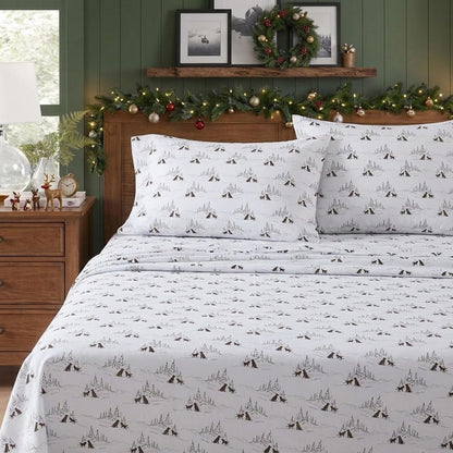 Eddie Bauer - Juego de sábanas de Franela de algodón, cepilladas para Mayor suavidad, decoración acogedora del hogar (Perros Amigos Blancos, Queen)