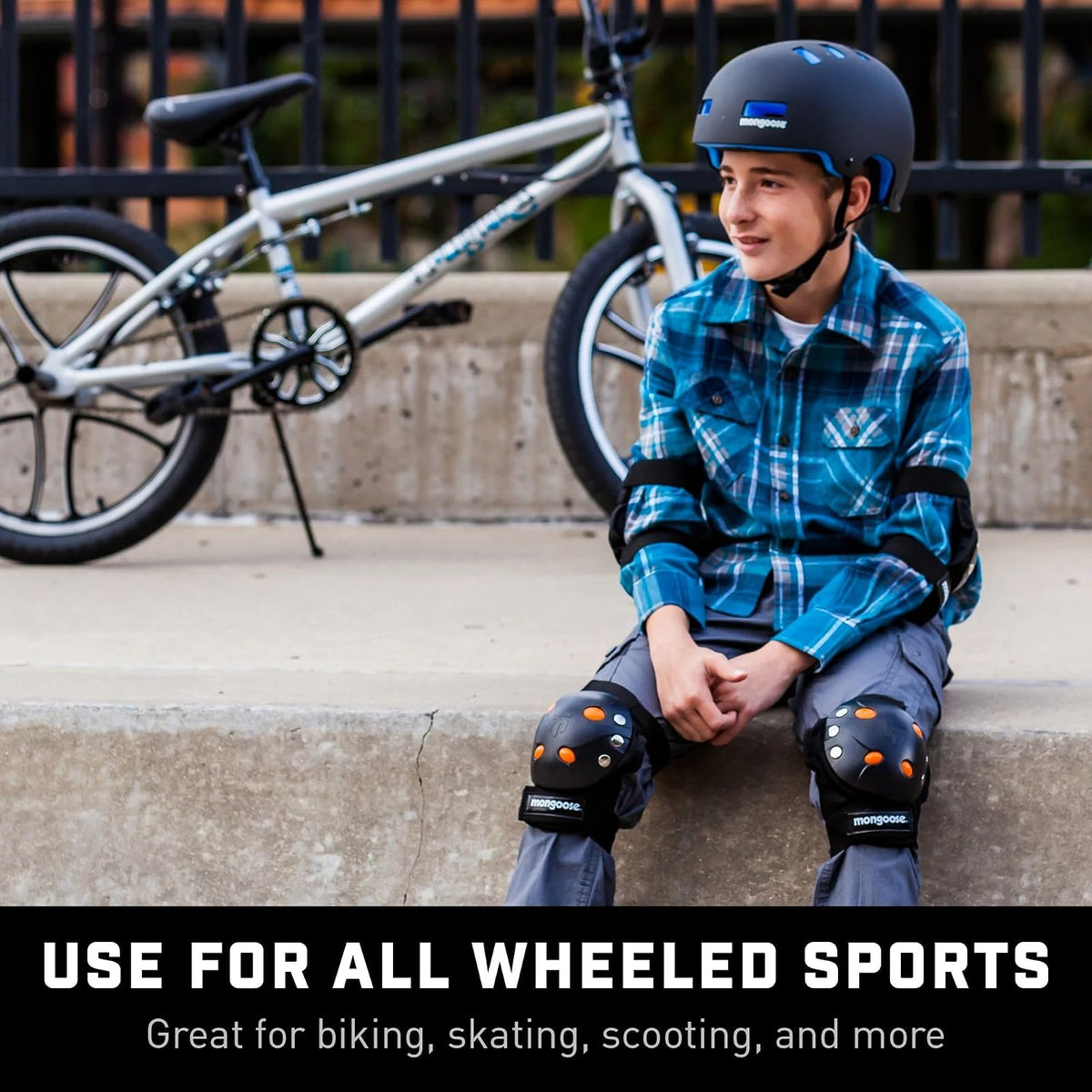 Mongoose Youth BMX - Juego de rodilleras y coderas de gel para bicicleta, equipo protector multideportivo, varios colores