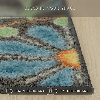 Maples Rugs Reggie - Alfombra Floral para Corredor, Fabricada en Estados Unidos, Lavable, Antideslizante para Cocina, Pasillo y lavandería, 2 pies 6 Pulgadas x 6 pies, Gris Oscuro