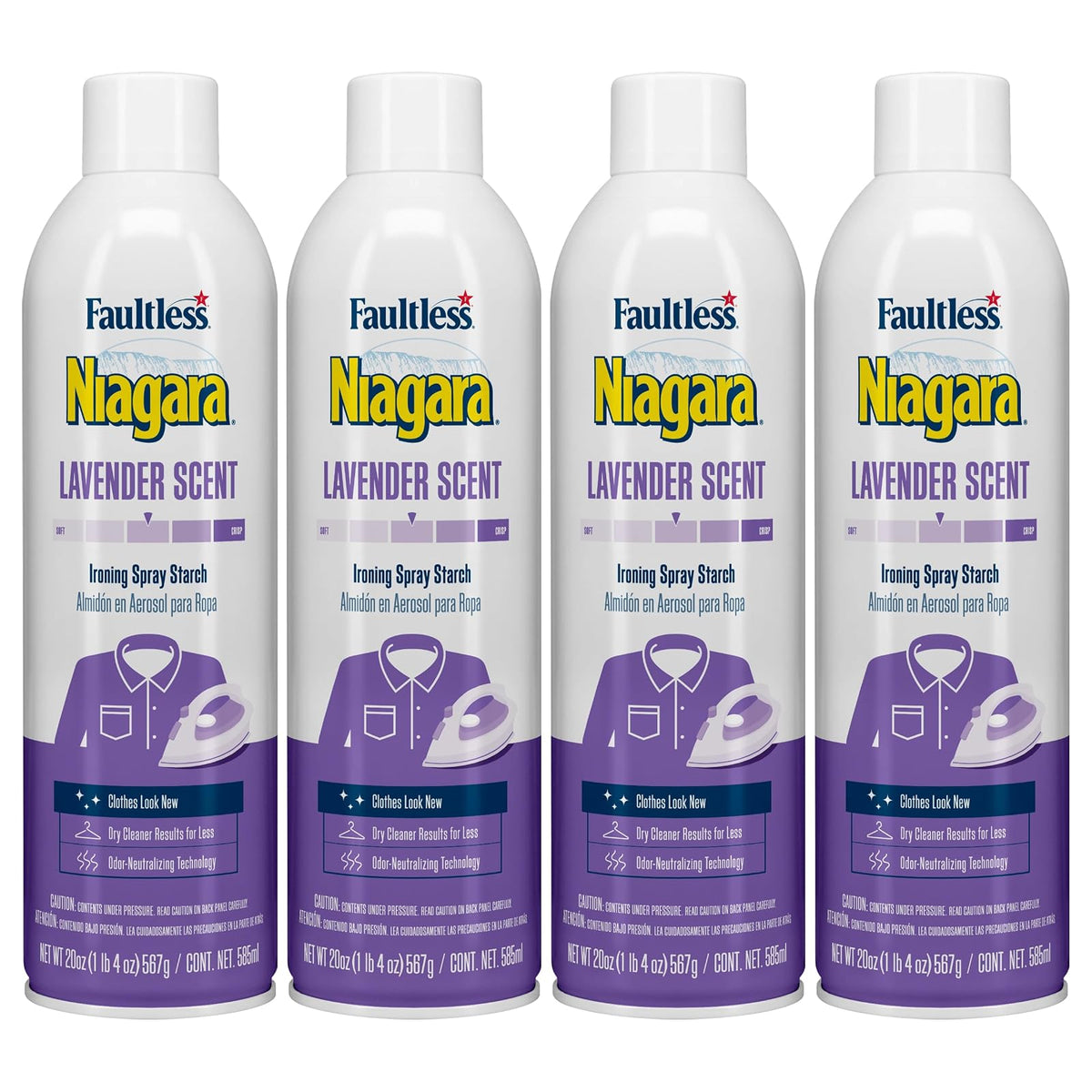 Niagara Almidón en Aerosol Heavy Finish para Ropa Paquete de 4 - Lavanda - 4 pzas