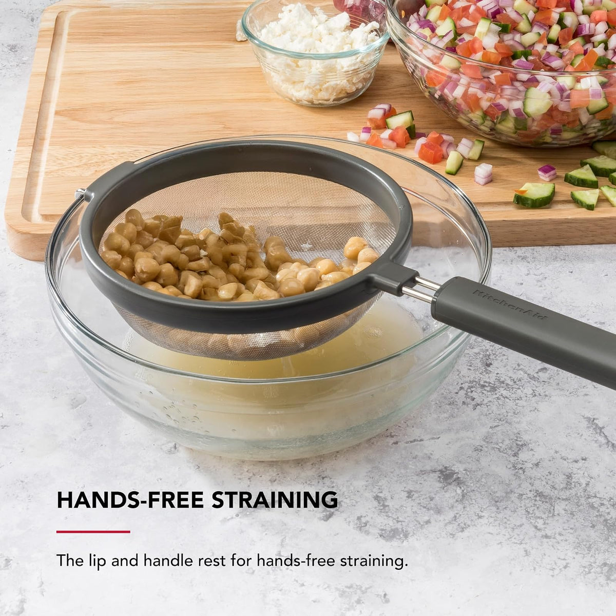 KitchenAid Colador de Acero Inoxidable | 14.1", cabeza ovalada de 7", mango ergonómico, apto para lavaplatos