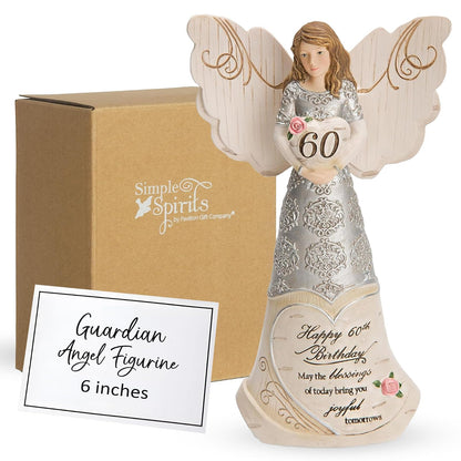 Pavilion Elements Angels - Figura de ángel de la Guarda - Feliz cumpleaños 60 Puede Que Las bendiciones de Hoy te traigan alegres mañanas Texto Impreso, Cifras de ángel coleccionables, 6 Pulgadas