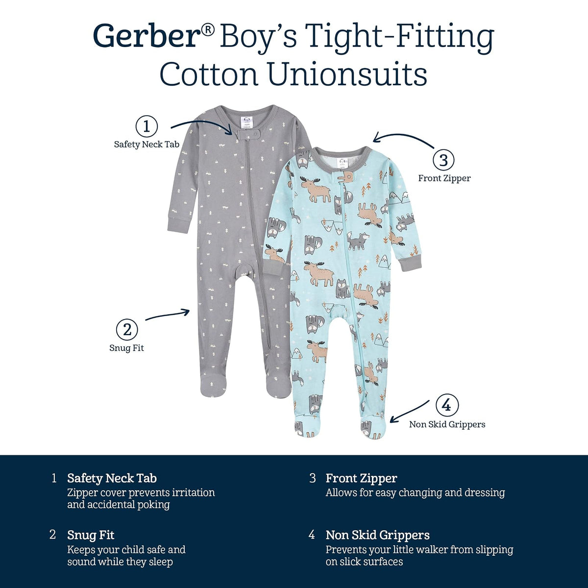 Gerber Paquete de 4 Pijamas con pies Mamelucos para bebs y Nios pequeos para bebés niños