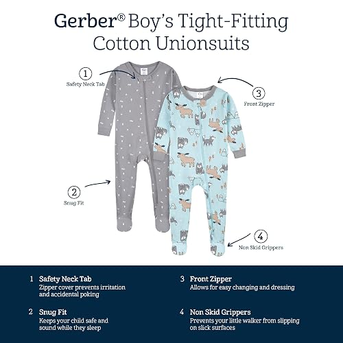 Gerber Paquete de 4 Pijamas con pies Mamelucos para bebés y niños pequeños para Bebé-Niñas