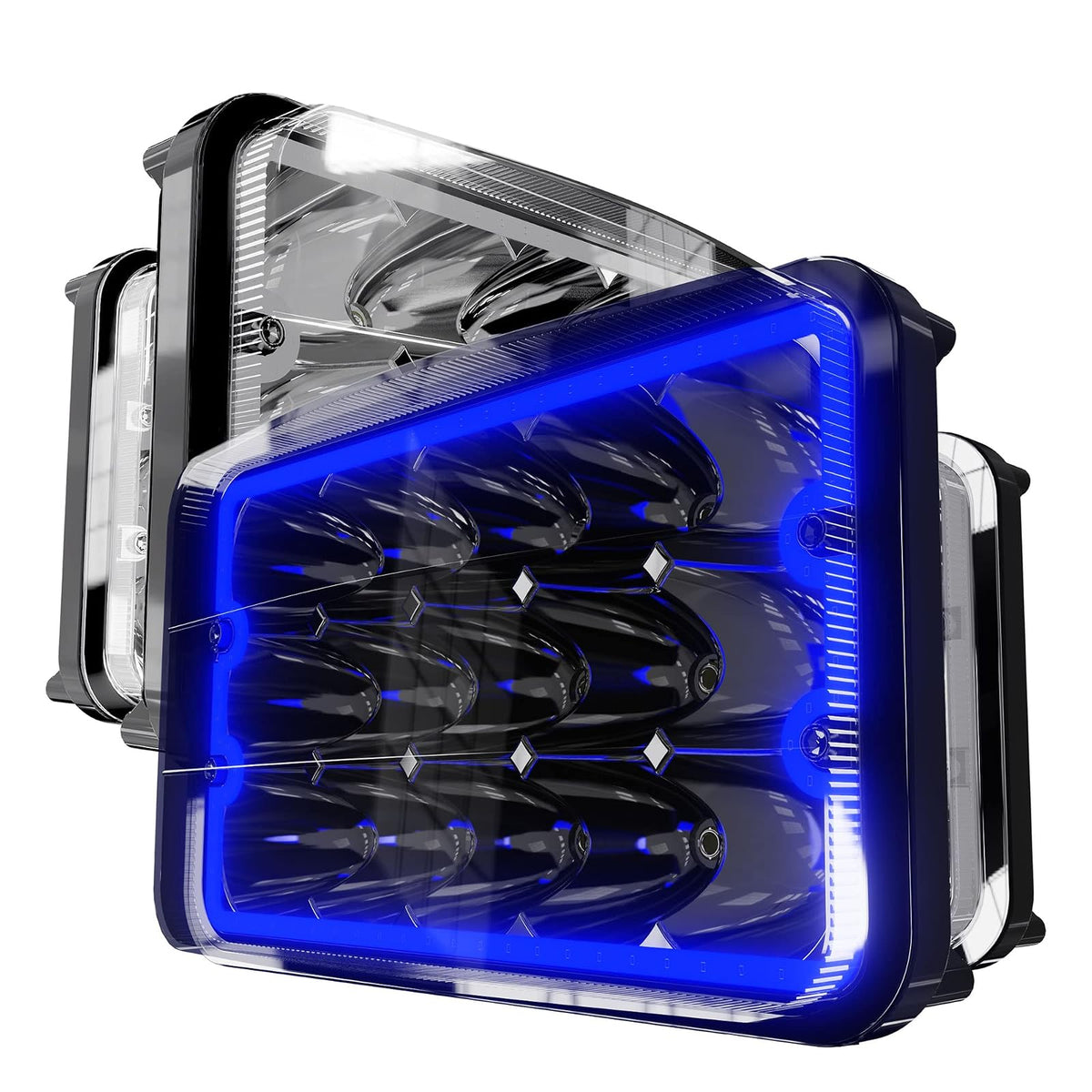 Lpteso RO-YY-4X6-4PCS-BL 4 Faros LED 4x6 in Haz Alto/Bajo con Halo Azul para Peterbilt Kenworth