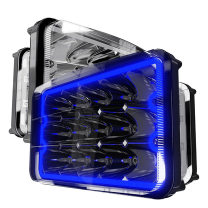 Lpteso RO-YY-4X6-4PCS-BL 4 Faros LED 4x6 in Haz Alto/Bajo con Halo Azul para Peterbilt Kenworth