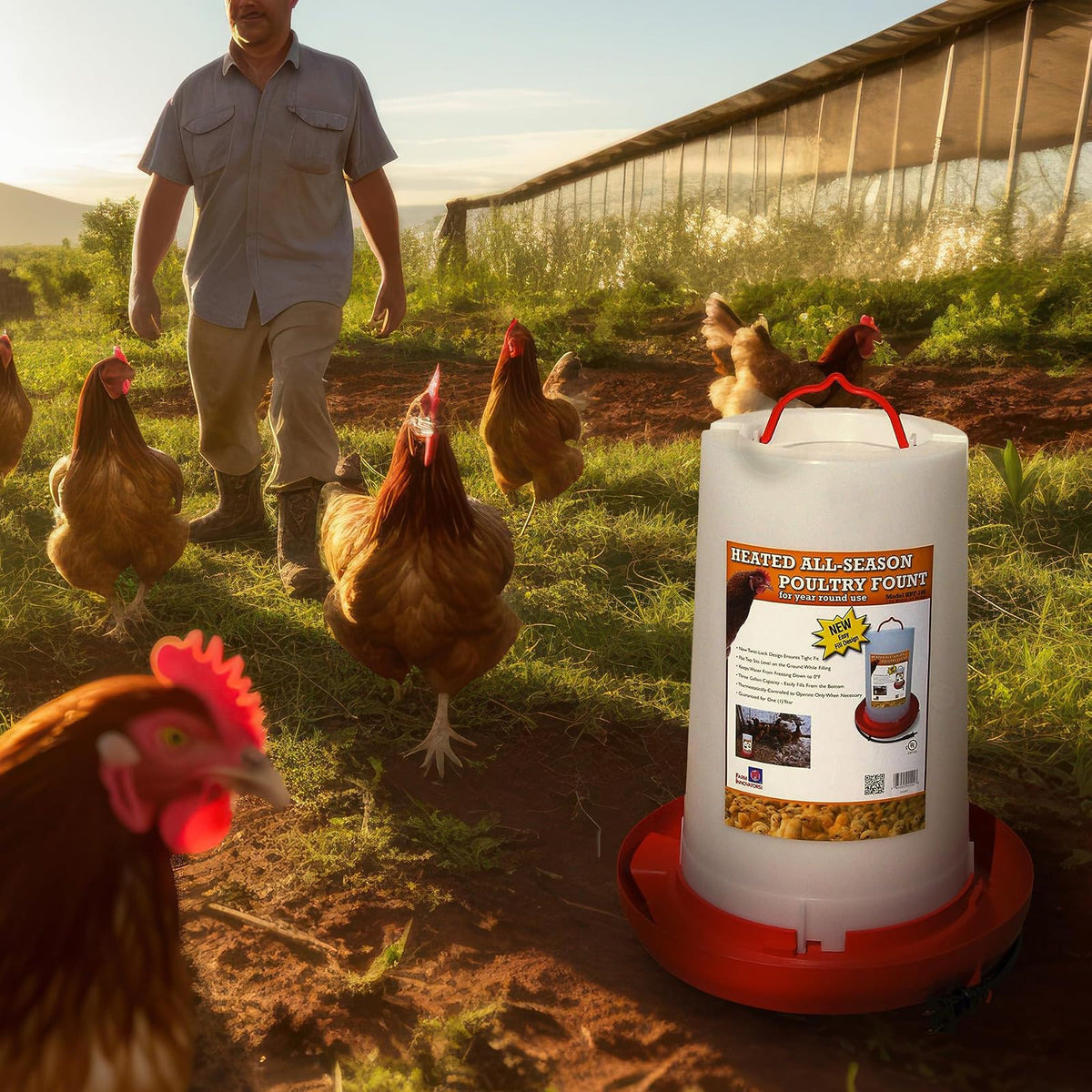Farm Innovators Model HPF-100 All-Seasons Heated Plastic Poultry Fountain, 3 Gallon, 100-Watt