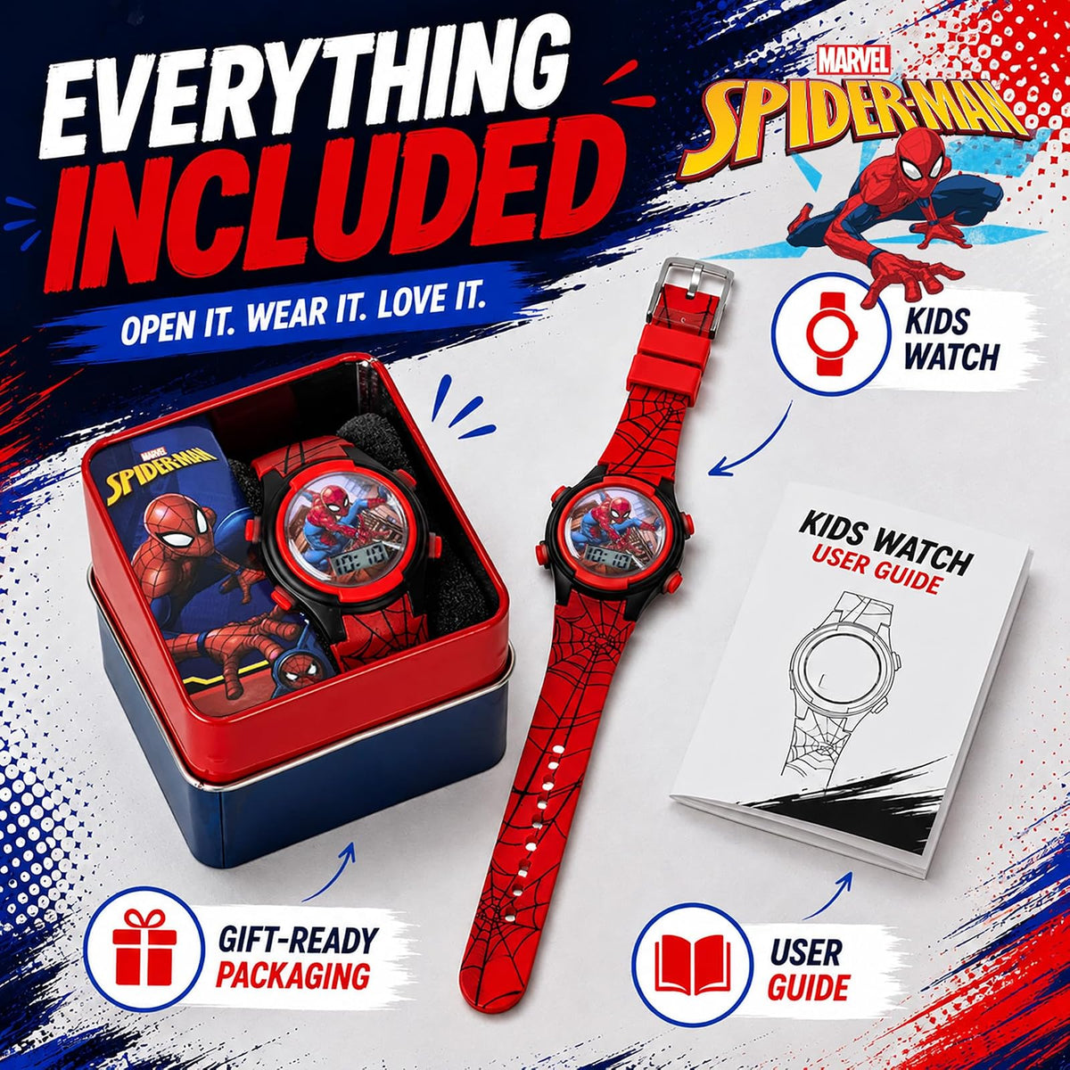 Accutime Kids Marvel Spider-Man Digital Quartz Plastic Watch for Boys & Girls with LCD Display