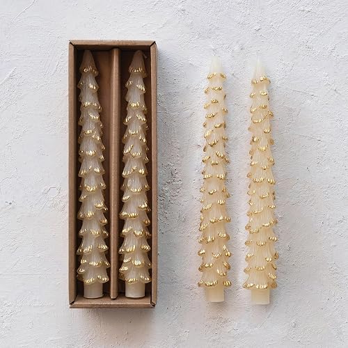 Creative Co-Op - Velas cónicas en forma de árbol con punta dorada, color ponche de huevo, juego de 2