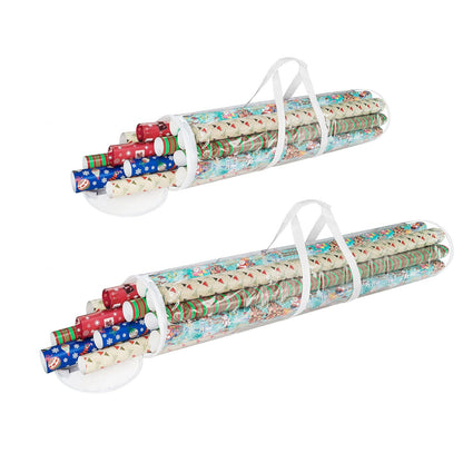 Elf Stor - Bolsas de Almacenamiento en Rollo de Papel de Regalo de 31 Pulgadas y 40 Pulgadas de Largo, Bolsas Transparentes con Asas, se Adapta a hasta 25 Rollos de Papel de Regalo en Cada Bolsa