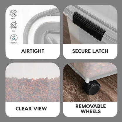 IRIS USA Contenedor para Alimento de Perro, Hasta 10 lb, Transparente/Gris | Libre de BPA, sello hermético, ideal para comida de gatos, semillas de aves, alimento de pollo, juguetes, premios y pellets