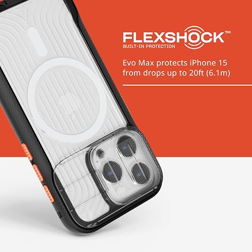 Tech21 EVO MAX - Funda para iPhone 15 Pro - Compatible con MagSafe - Funda de protección contra Impactos - Cordones incluidos, Color Negro Activo