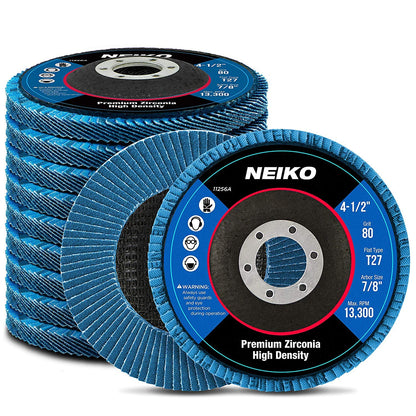 Neiko 11256A Disco flap de circonita de alta densidad Jumbo | 4.5 x 7/8 pulgadas, grano 80, tipo plano #27-10 unidades - Tipo 27, Jumbo