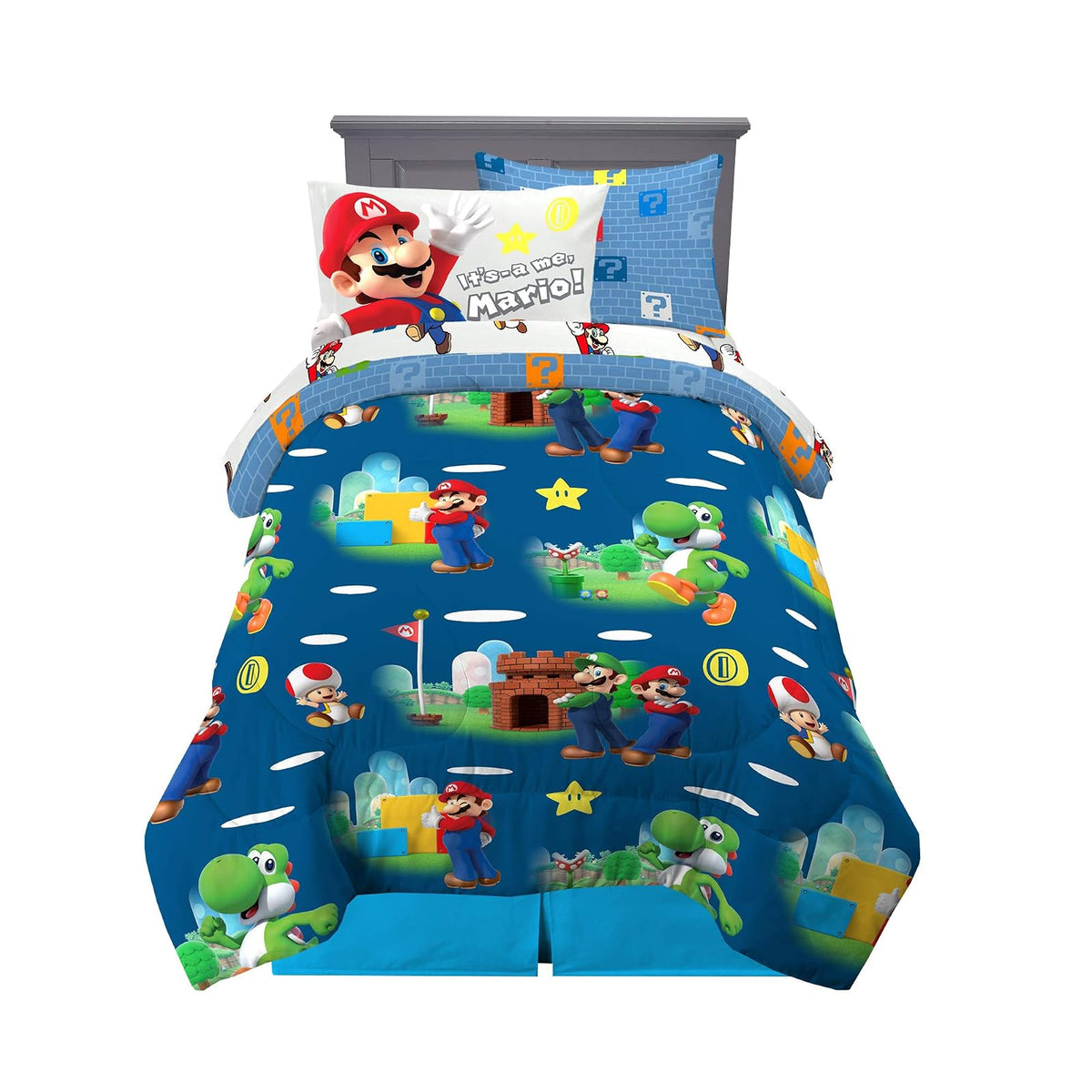 Franco Pokémon Juego de Ropa de Cama, 7 Piezas, Tamaño Matrimonial - 5 Piece Twin Size - Mario