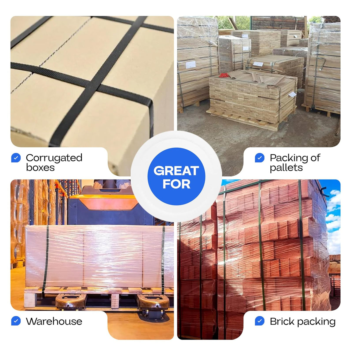 IDL Packaging PP12.600 Rollo de fleje de polipropileno (PP) de 1/2 pulgada x 200 pies, en caja dispensada, resistencia a la rotura de 600 libras - Correas de embalaje de bandas de polietileno