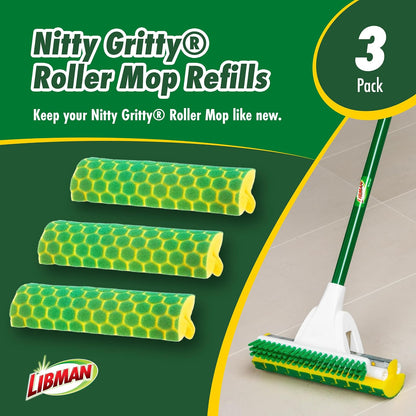 Libman Nitty Gritty - Recambios para mopa Rodillo, Verde, Amarillo, Paquete de 3