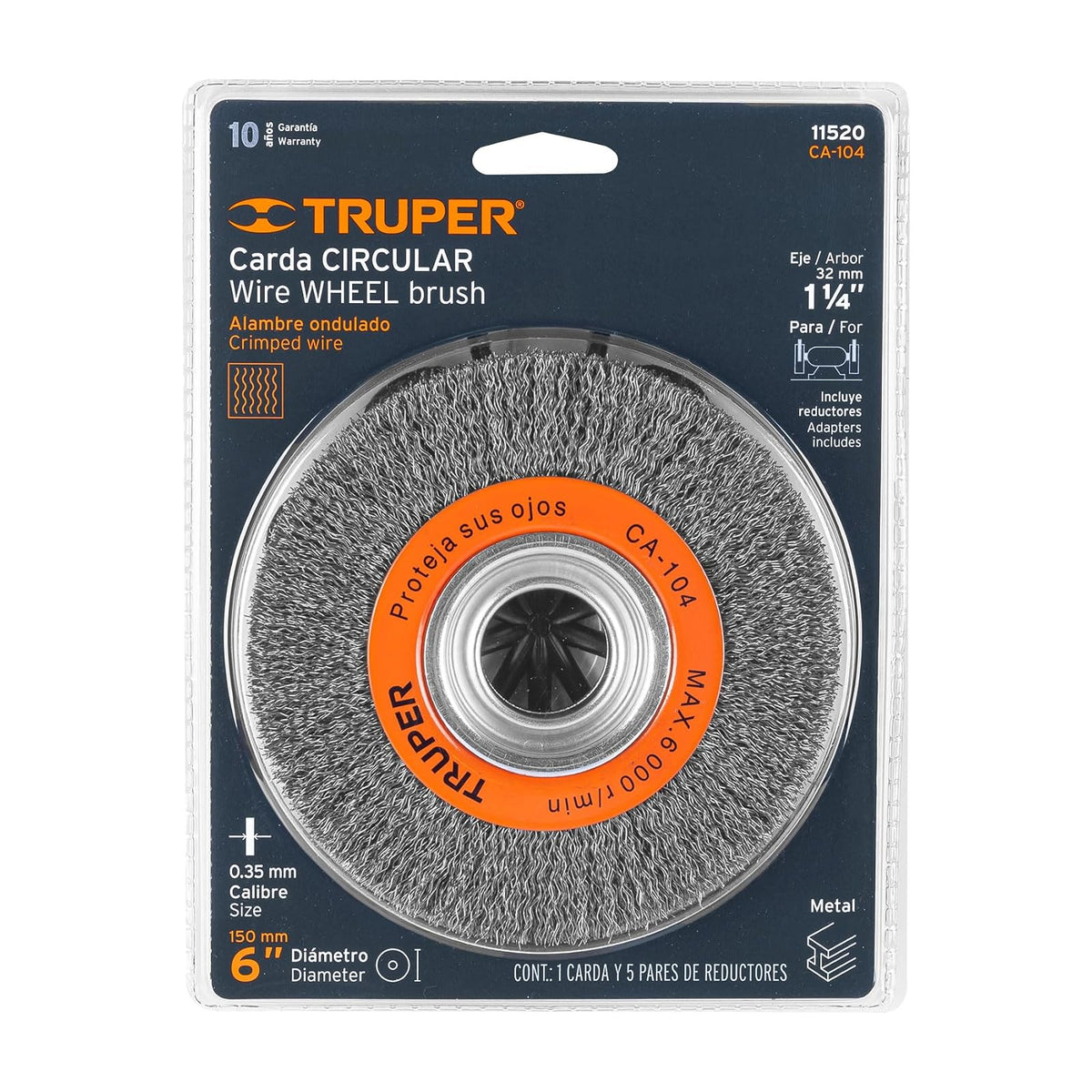 Truper CA-104, Carda para esmeril, de alambre ondulado 6", calibre 0.35 mm, espesor 3/4"