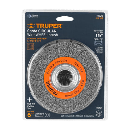 Truper CA-104, Carda para esmeril, de alambre ondulado 6", calibre 0.35 mm, espesor 3/4"
